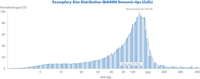 Exemplary size distribution using QIAGEN Genomic-tips (Cells)